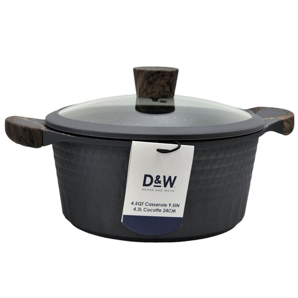 D&W Premium Cookware 9.5in Stock Pot Casserole with Lid Non-stick 4.5QT Charcoal - Picture 15 of 15